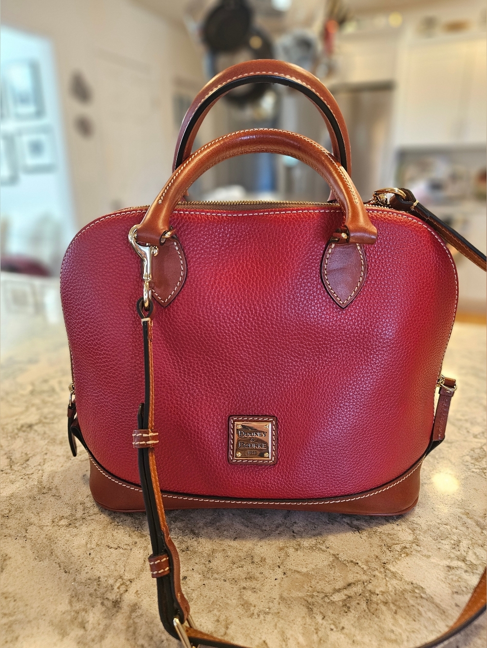 Dooney & Bourke Red Pebbled Leather Zip Zip Satchel